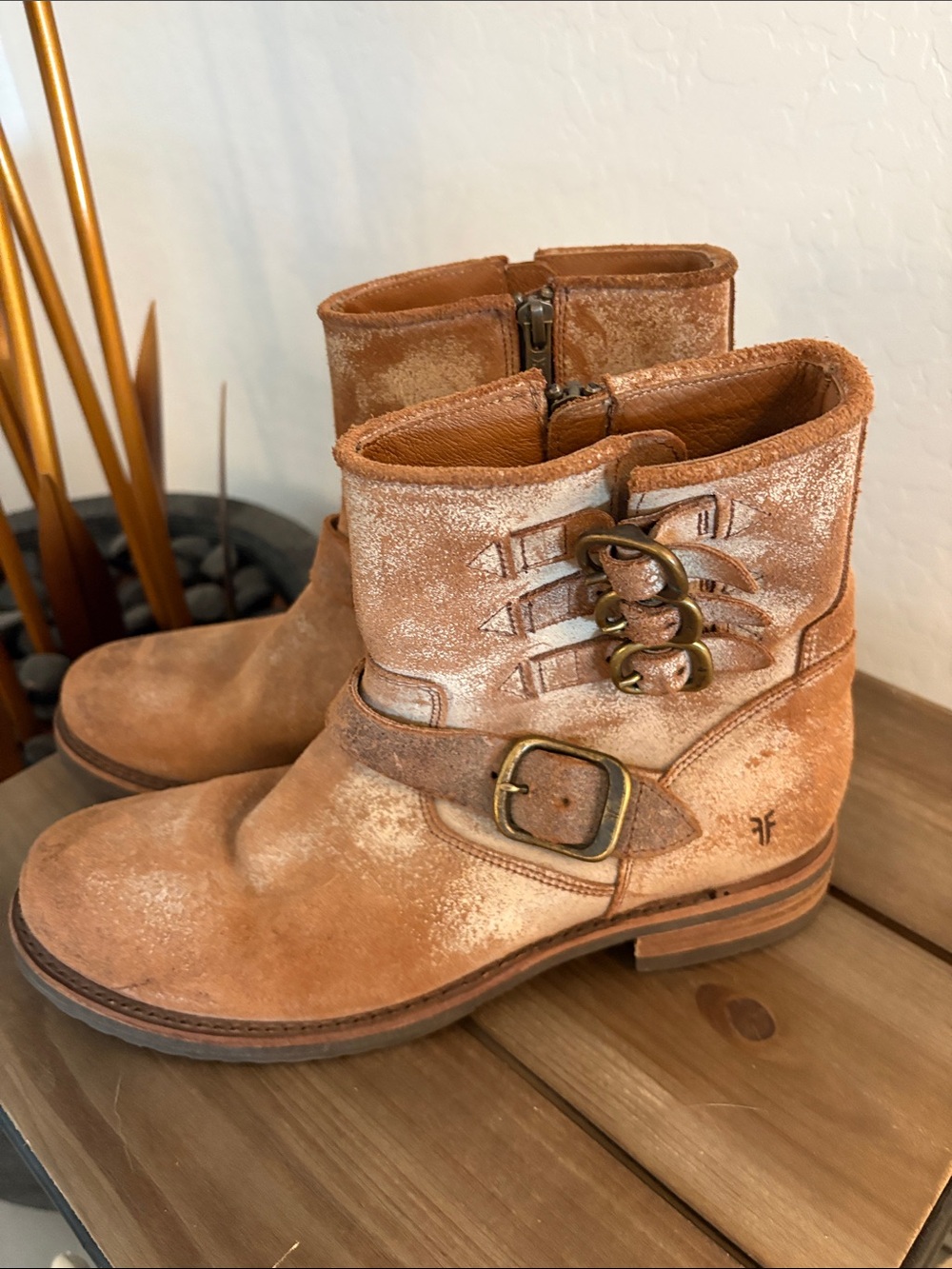 Frye Tan Suede Buckle Ankle Boots - Picture 3 of 5